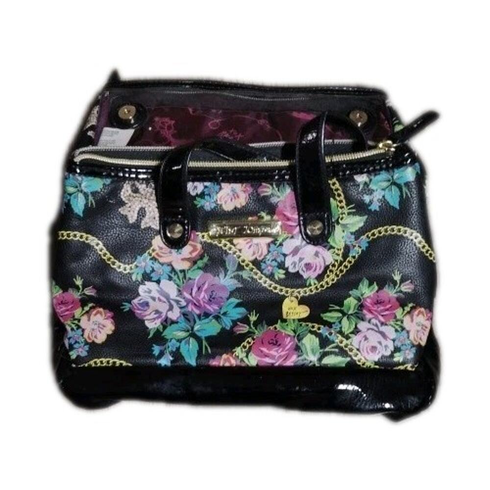 Betsey Johnson Large Black Floral Cosmetic Bag
